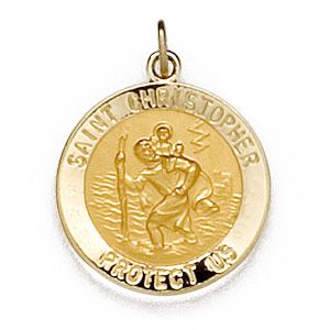 St. Christopher Medal, 12 mm, 14K Yellow Gold - Click Image to Close