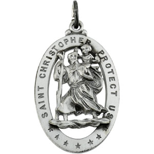 St. Christopher Medal, 29 x 20 mm, Sterling Silver - Click Image to Close