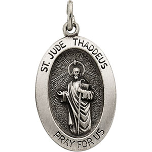 St. Jude Thaddeus Medal, 25.25 x 17.75 mm, Sterling Silver - Click Image to Close