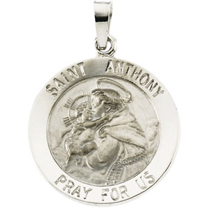 St. Anthony Medal, 15 mm, 14K White Gold - Click Image to Close