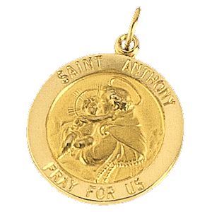 St. Anthony Medal, 12 mm, 14K Yellow Gold - Click Image to Close