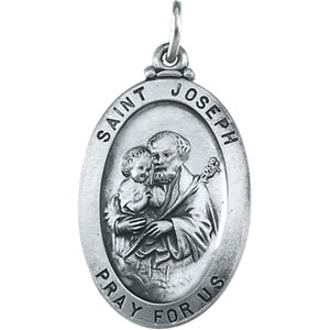 St. Joseph Medal, 25.25 x 17.75 mm, Sterling Silver - Click Image to Close
