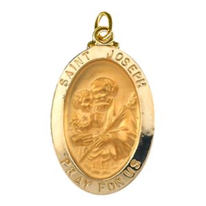 St. Joseph Medal, 15 x 11 mm, 14K Yellow Gold - Click Image to Close