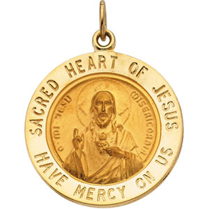 Sacred Heart of Jesus Medal, 22 mm, 14K Yellow Gold - Click Image to Close