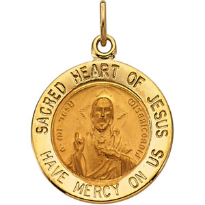 Sacred Heart of Jesus Medal, 15 mm, 14K Yellow Gold - Click Image to Close