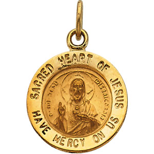 Sacred Heart of Jesus Medal, 12 mm, 14K Yellow Gold - Click Image to Close