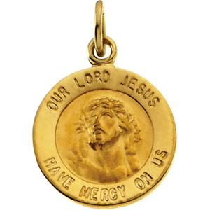 Our Lord Jesus Medal, 12 mm, 14K Yellow Gold - Click Image to Close