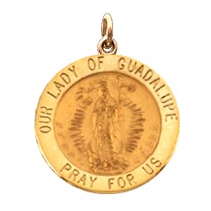 Lady of Guadalupe Medal, 22 mm, 14K Yellow Gold - Click Image to Close