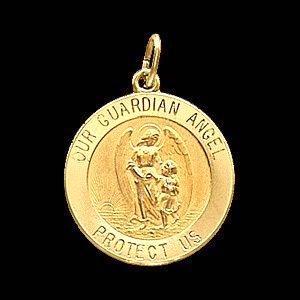 Guardian Angel Medal, 12 mm, 14K Yellow Gold - Click Image to Close
