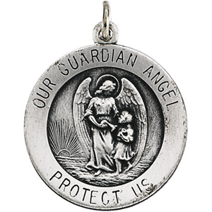 Guardian Angel Medal, 18 mm, Sterling Silver - Click Image to Close