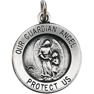 Guardian Angel Medal, 15 mm, Sterling Silver - Click Image to Close