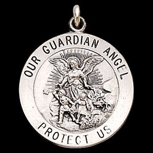 Guardian Angel Medal, 22 mm, Sterling Silver - Click Image to Close