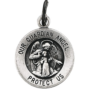 Guardian Angel Medal, 11.8 mm, Sterling Silver - Click Image to Close
