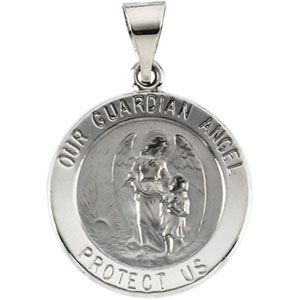 Guardian Angel Medal, 15 mm, 14K White Gold - Click Image to Close