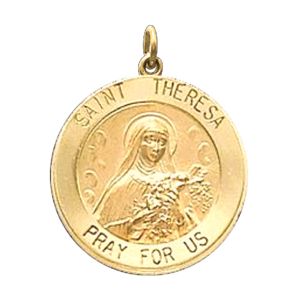 St. Theresa Medal, 15 mm, 14K Yellow Gold - Click Image to Close