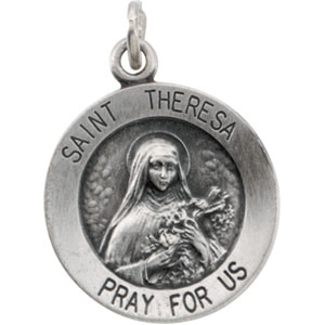 St. Theresa Medal, 15 mm, Sterling Silver - Click Image to Close