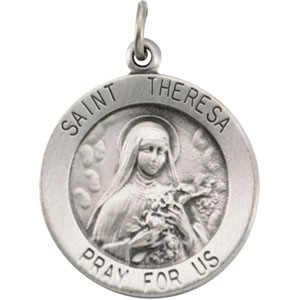 St. Theresa Medal, 18 mm, Sterling Silver - Click Image to Close
