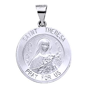 St. Theresa Medal, 15 mm, 14K White Gold - Click Image to Close