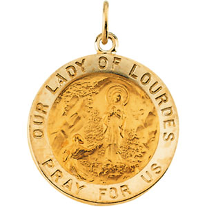 Our Lady of Lourdes Medal, 25 mm, 14K Yellow Gold - Click Image to Close