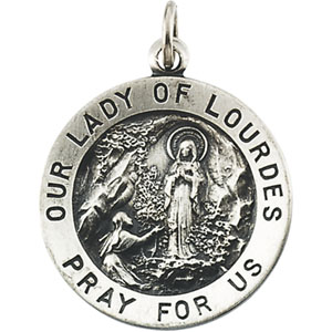 Our Lady of Lourdes Medal, 18.3 mm, Sterling Silver - Click Image to Close