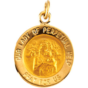 Lady of Perpetual Help Medal, 12 mm, 14K Yellow Gold - Click Image to Close