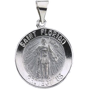 St. Florian Medal, 18 mm, 14K White Gold - Click Image to Close
