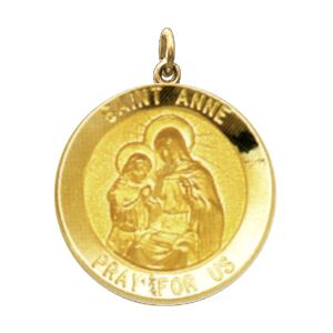 St. Anne Medal, 15 mm, 14K Yellow Gold - Click Image to Close