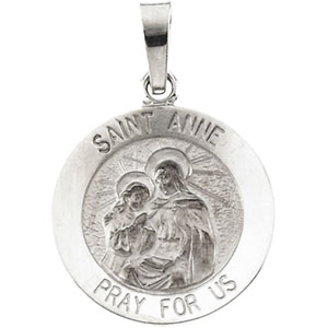 St. Anne Medal, 15 mm, 14K White Gold - Click Image to Close