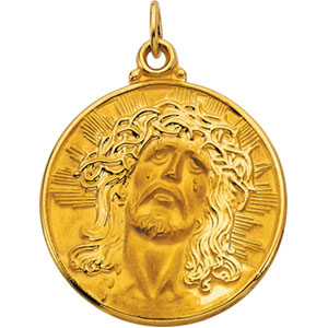 Face of Jesus (Ecce Homo) Medal, 21 mm, 14K Yellow Gold - Click Image to Close