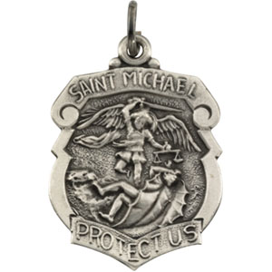 St. Michael Medal, 27 x 21 mm, Sterling Silver - Click Image to Close