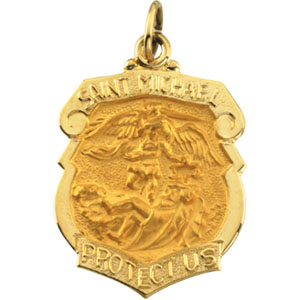 St. Michael Medal, 27 x 21 mm, 14K Yellow Gold - Click Image to Close