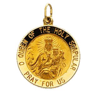 Scapular Medal, 12 mm, 14K Yellow Gold - Click Image to Close