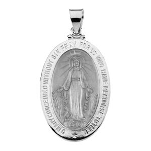 Miraculous Medal, 18 X 14 mm, 14K White Gold - Click Image to Close