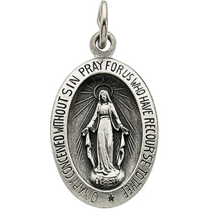 Miraculous Medal, 26.25 X 17.75 mm, Sterling Silver - Click Image to Close