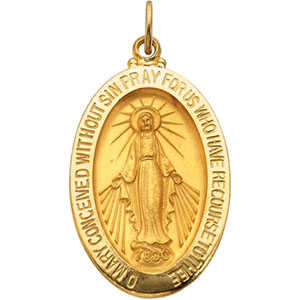 Miraculous Medal, 26 X 18 mm, 14K White Gold - Click Image to Close