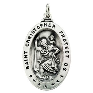 St. Christopher Medal, 19 X 14 mm, Sterling Silver - Click Image to Close