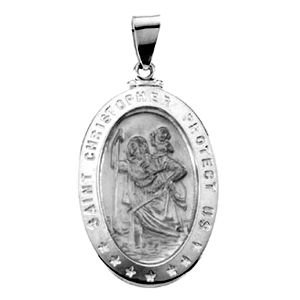 St. Christopher Medal, 19 X 14 mm, 14K White Gold - Click Image to Close