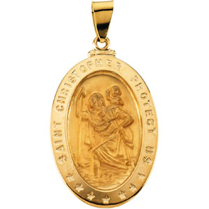 St. Christopher Medal, 29 X 20 mm, 18K Yellow Gold - Click Image to Close
