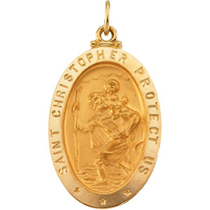 St. Christopher Medal, 19 X 14 mm, 14K Yellow Gold - Click Image to Close