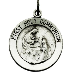 First Communion Medal, 18 mm, Sterling Silver - Click Image to Close