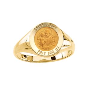 St. Joseph Ring. 14k gold, 12 mm round top - Click Image to Close