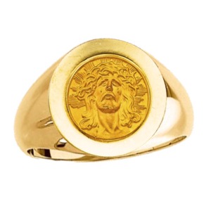 Ecce Homo Ring. 14k gold, 18 mm round top - Click Image to Close