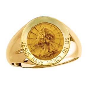 Jesus Have Mercy Ring, 14k gold, 18 mm round top - Click Image to Close