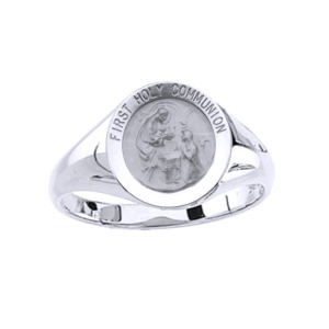 First Holy Communion Sterling Silver Ring, 12 mm round top - Click Image to Close