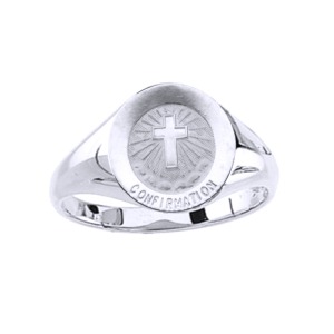 Confirmation Sterling Silver Ring, 12 mm round top - Click Image to Close
