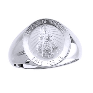 Infant Of Prague Sterling Silver Ring, 15 mm round top - Click Image to Close