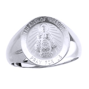 Infant Of Prague Sterling Silver Ring, 18mm round top - Click Image to Close