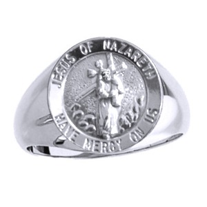 Jesus Of Nazareth Sterling Silver Ring, 18 mm round top - Click Image to Close