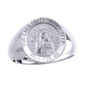 Lady of Perpetual Help Sterling Silver Ring, 15 mm round top - Click Image to Close