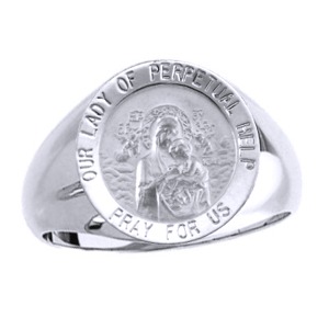 Lady of Perpetual Help Sterling Silver Ring, 18 mm round top - Click Image to Close